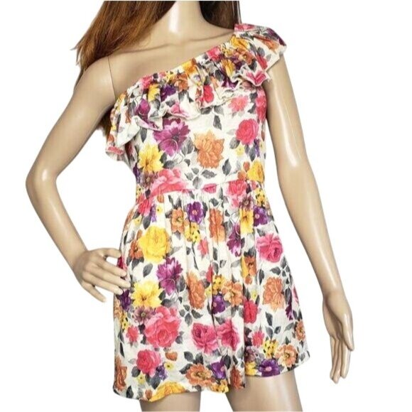 swooll One-Shoulder Floral Ruffle Romper summer spring casual size small - Picture 1 of 6